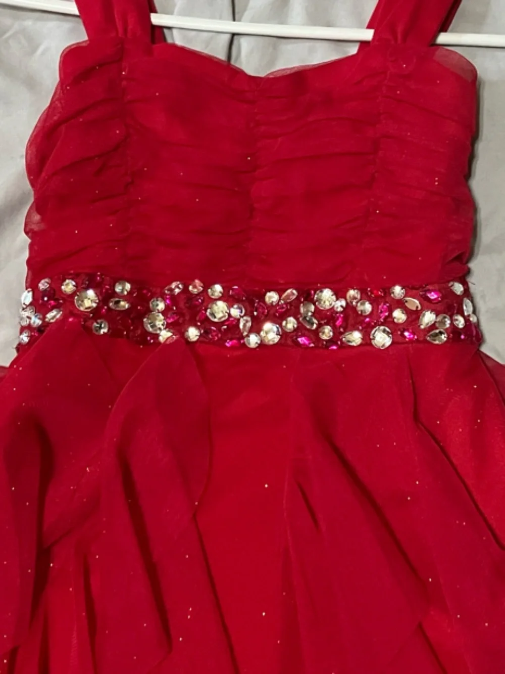 Rare Editions Red Layered Tulle Dress with Jewel Waist